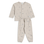 Boys Beige Cotton Printed Sleepwear Set Regular Fit