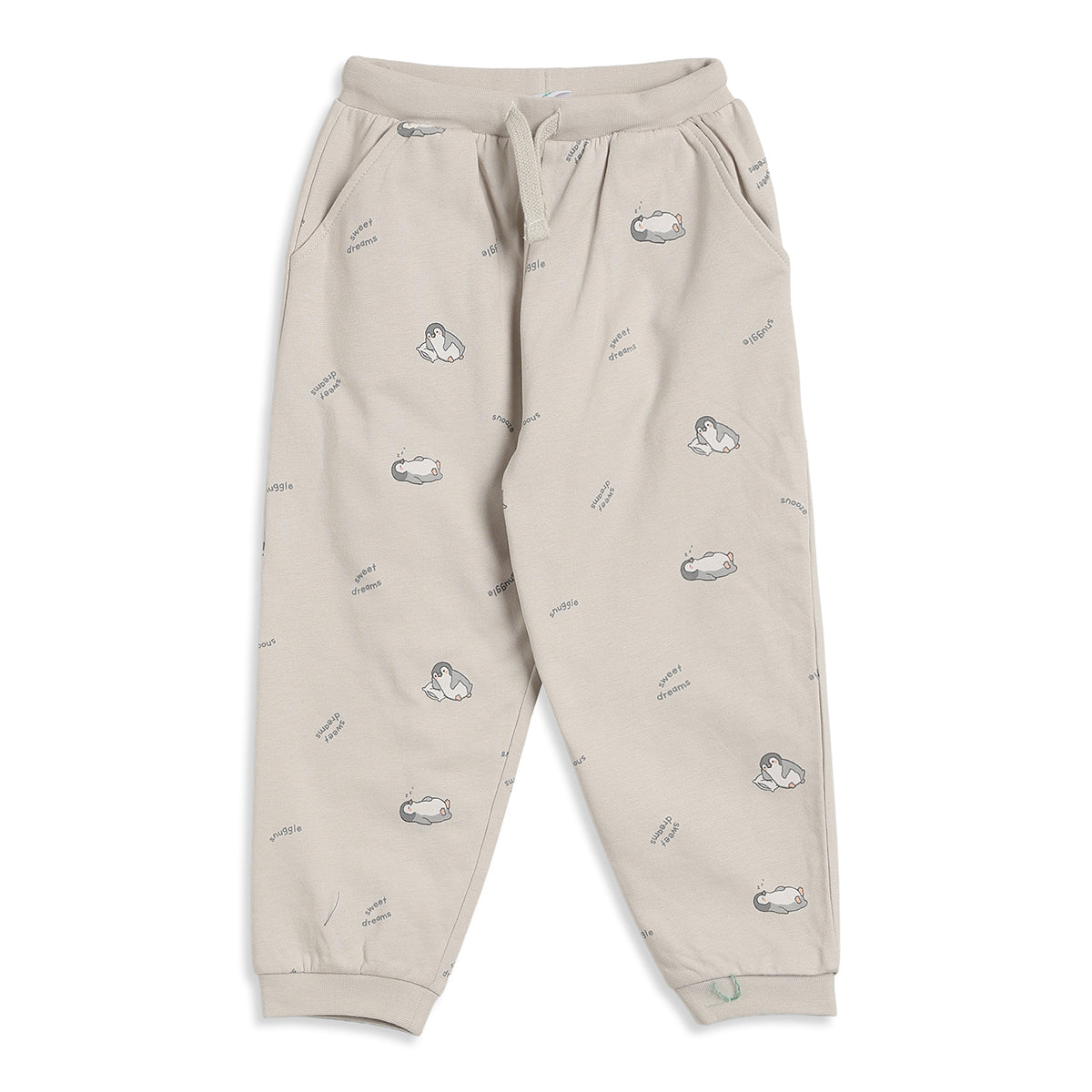Boys Beige Cotton Printed Sleepwear Set Regular Fit