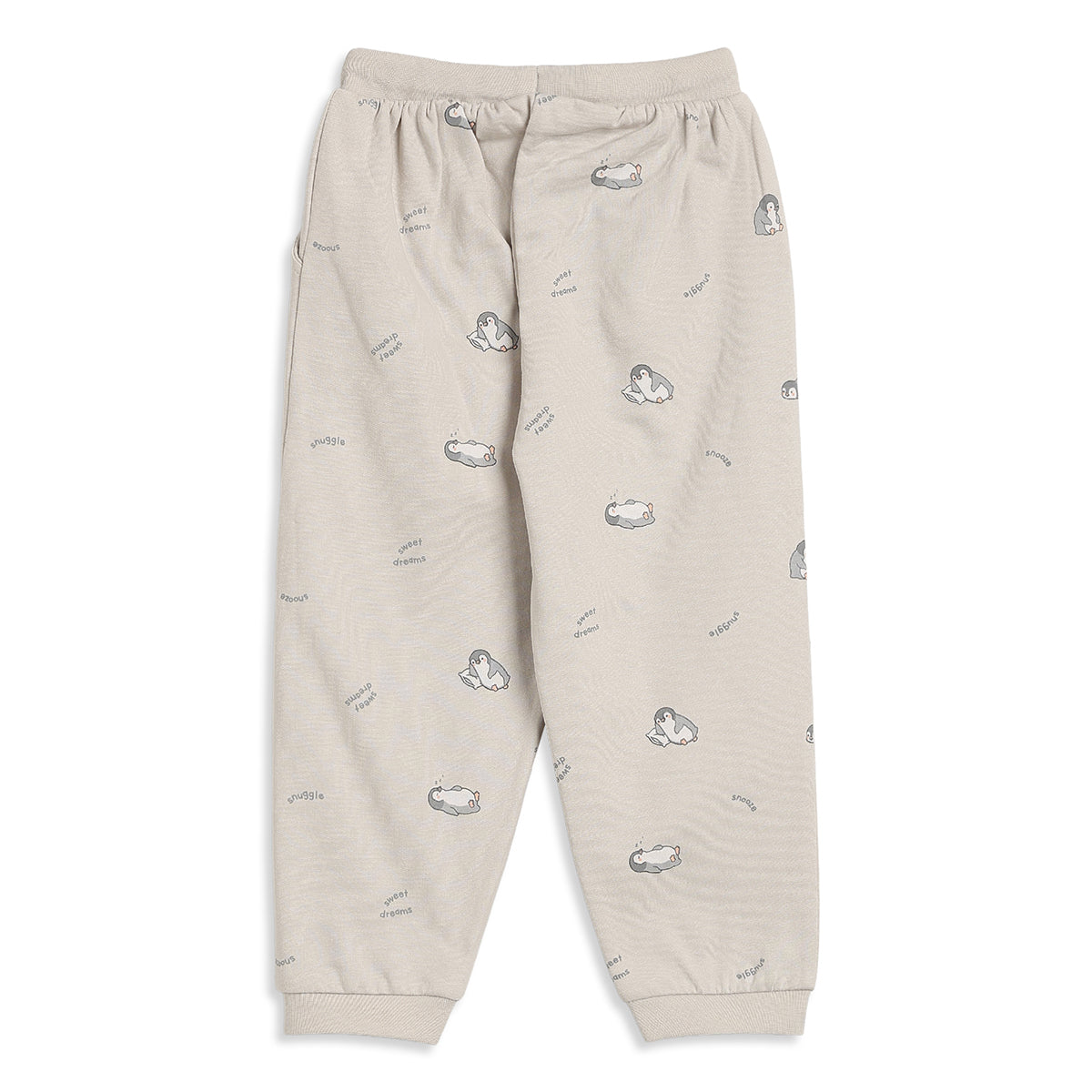 Boys Beige Cotton Printed Sleepwear Set Regular Fit