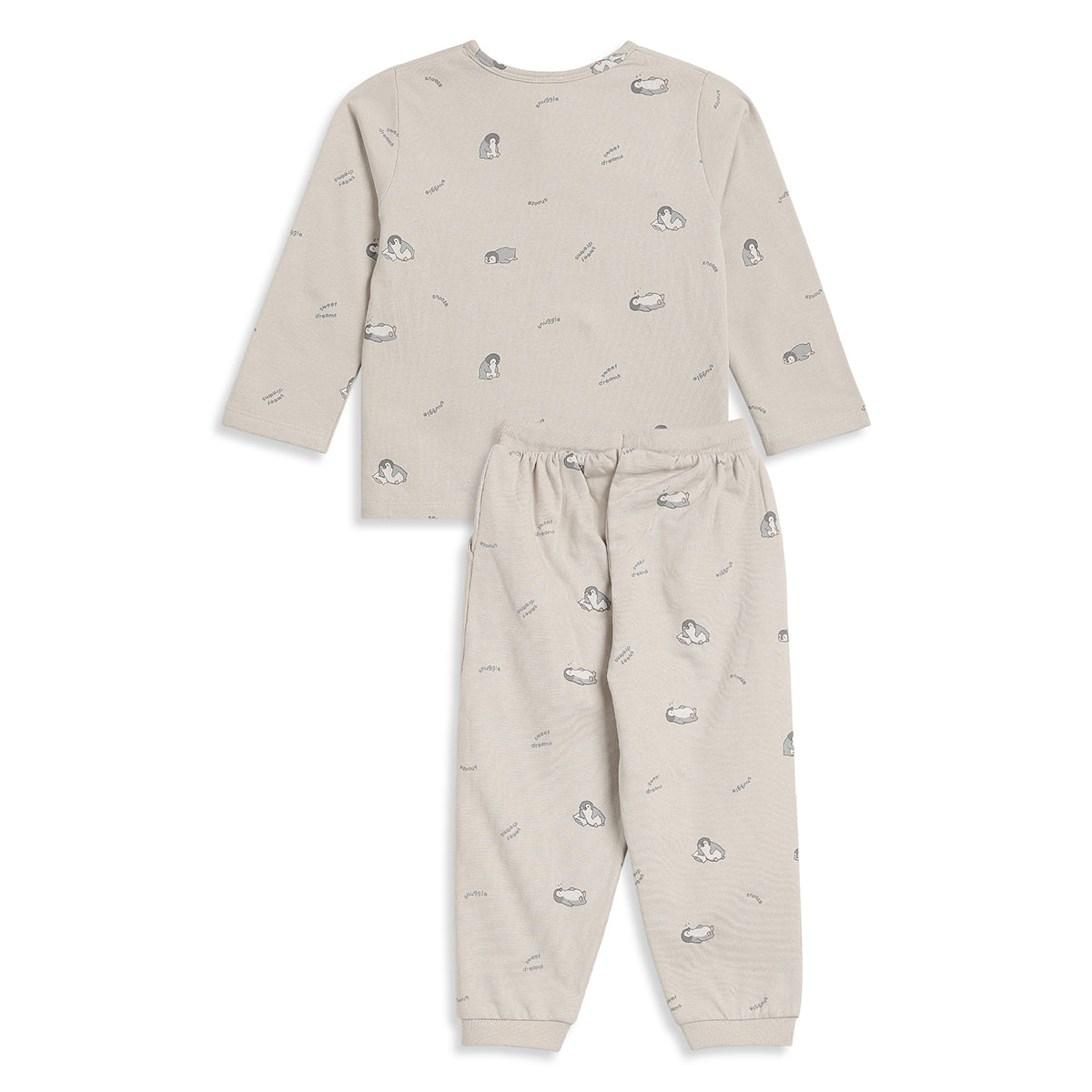 Boys Beige Cotton Printed Sleepwear Set Regular Fit