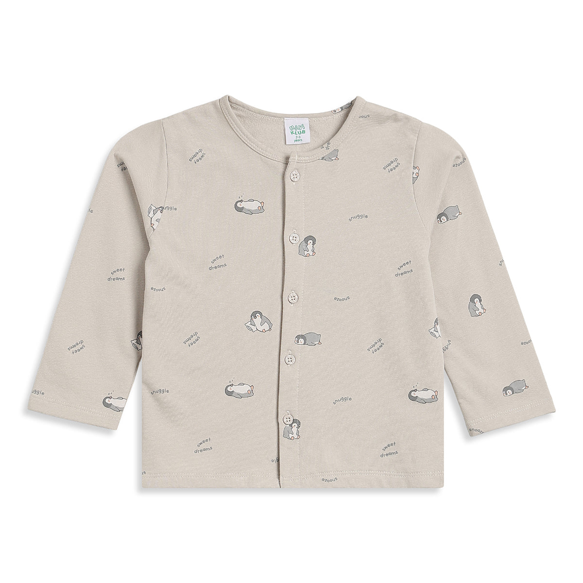 Boys Beige Cotton Printed Sleepwear Set Regular Fit