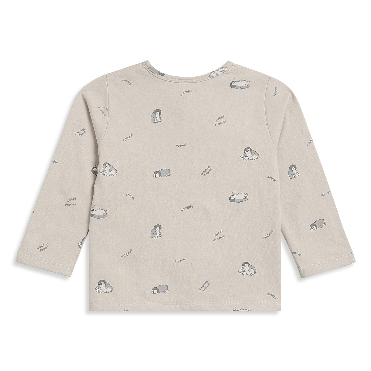 Boys Beige Cotton Printed Sleepwear Set Regular Fit