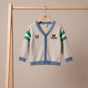 Baby Boys Beige Blue And Green Cotton Blend Bear Embroidered Knitted Cardigan Sweater Regular Fit Casual Wear