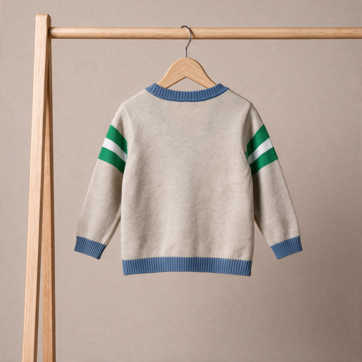 Baby Boys Beige Blue And Green Cotton Blend Bear Embroidered Knitted Cardigan Sweater Regular Fit Casual Wear
