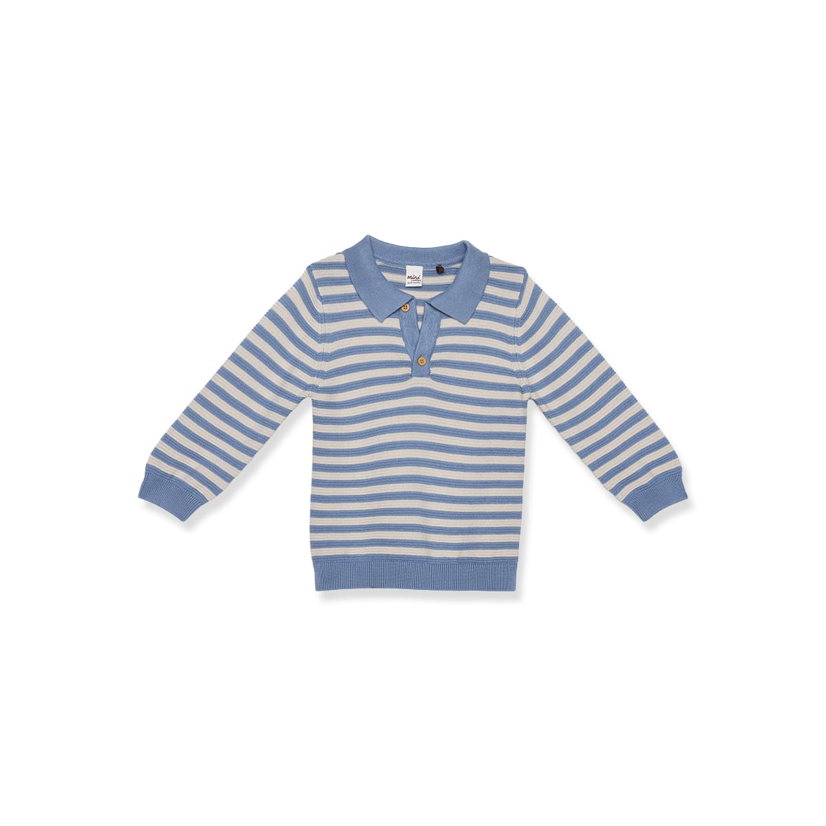 Baby Boys Blue And Off-White Cotton Blend Striped Knitted Polo Sweater Pack Of 1 Regular Fit Casual Wear