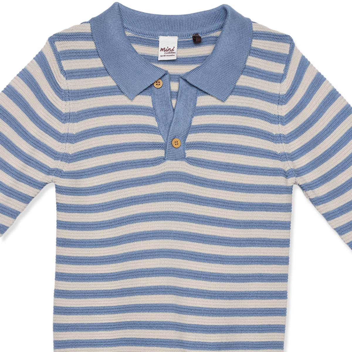 Baby Boys Blue And Off-White Cotton Blend Striped Knitted Polo Sweater Pack Of 1 Regular Fit Casual Wear