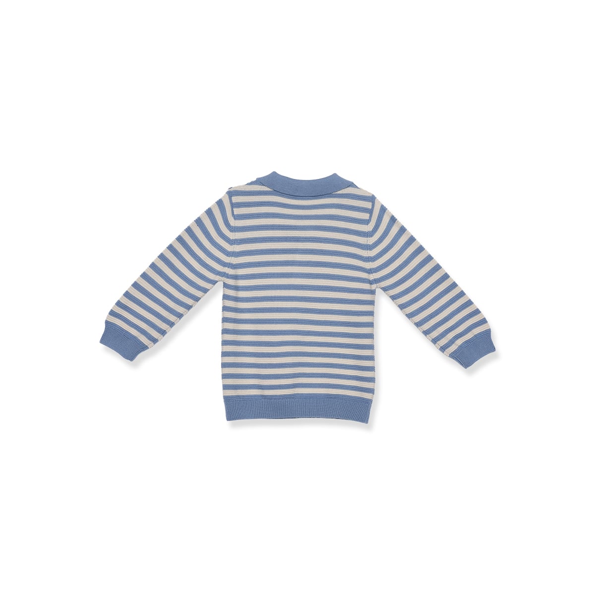 Baby Boys Blue And Off-White Cotton Blend Striped Knitted Polo Sweater Pack Of 1 Regular Fit Casual Wear