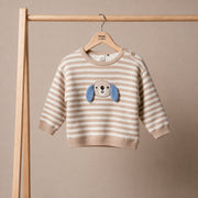 Baby Boys Beige and Cream Knitted Striped Sweater 3D Dog Detail Regular Fit Winter Wear