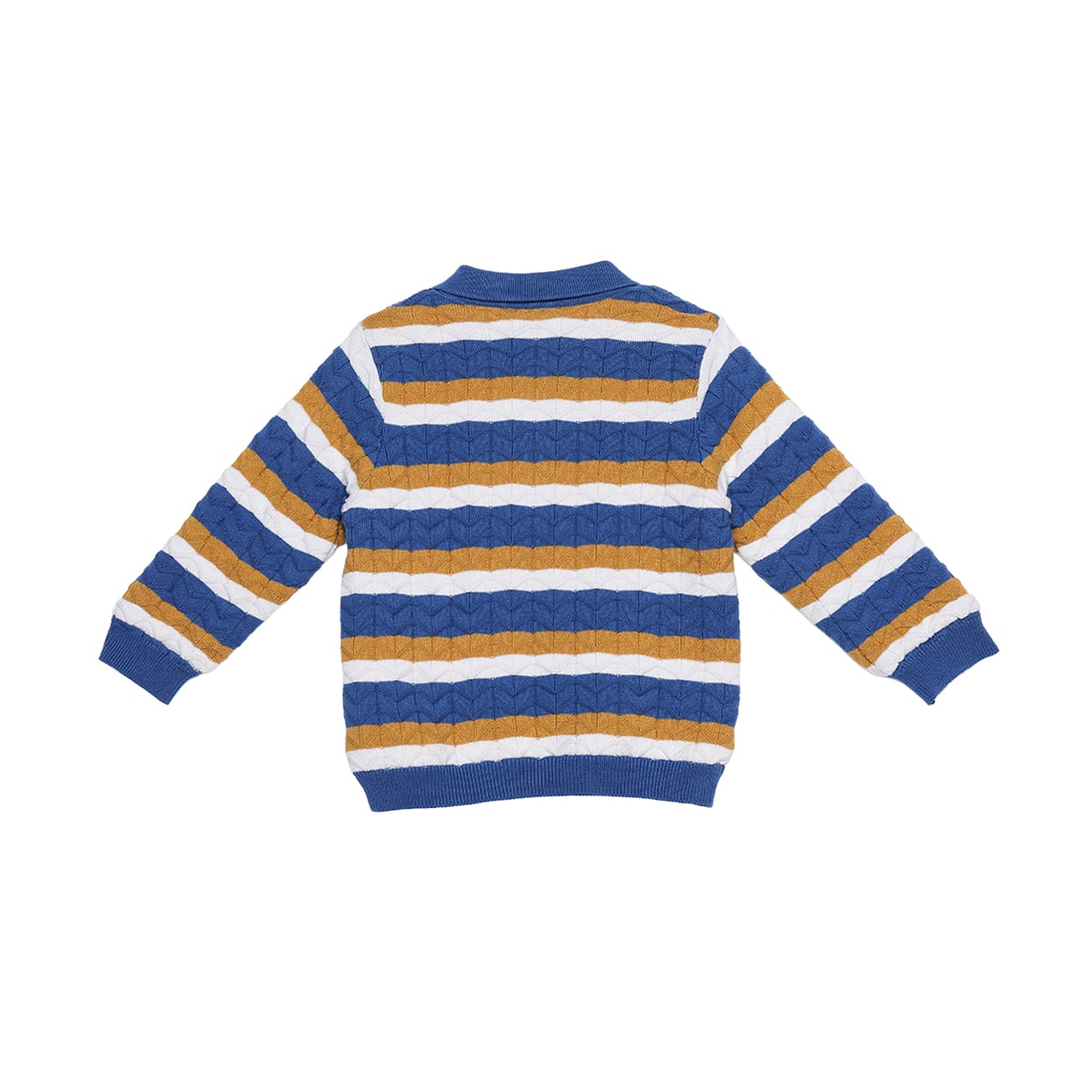 Baby Boys Blue Mustard Yellow And White Cotton Blend Striped Knitted Polo Sweater Regular Fit Casual Wear