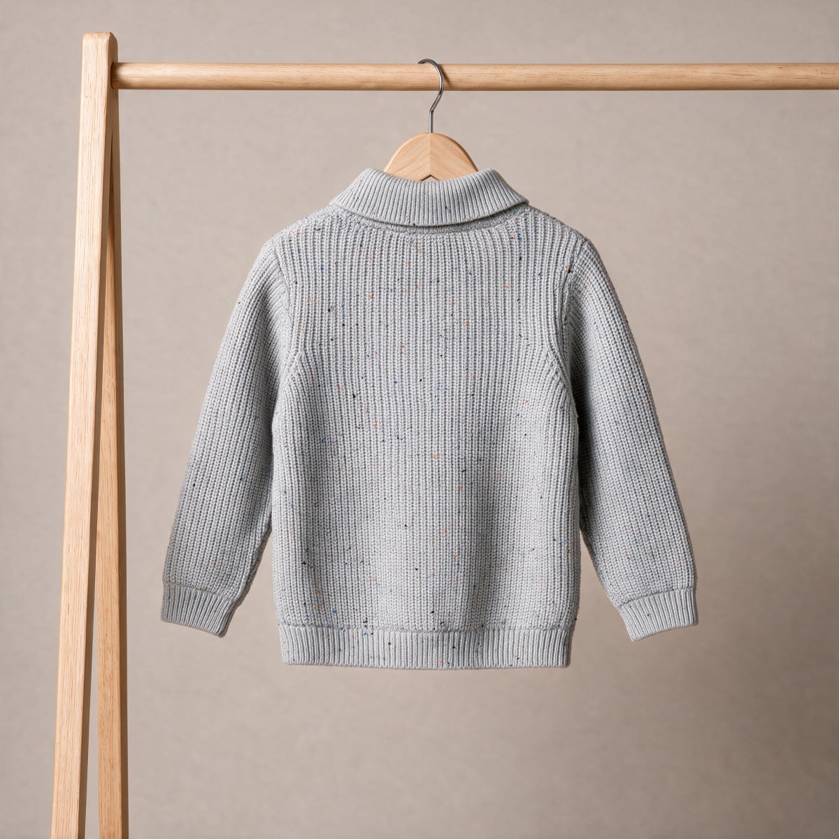 Baby Boys Grey Cotton Blend Cable Knit Shawl Collar Sweater Regular Fit Casual Wear