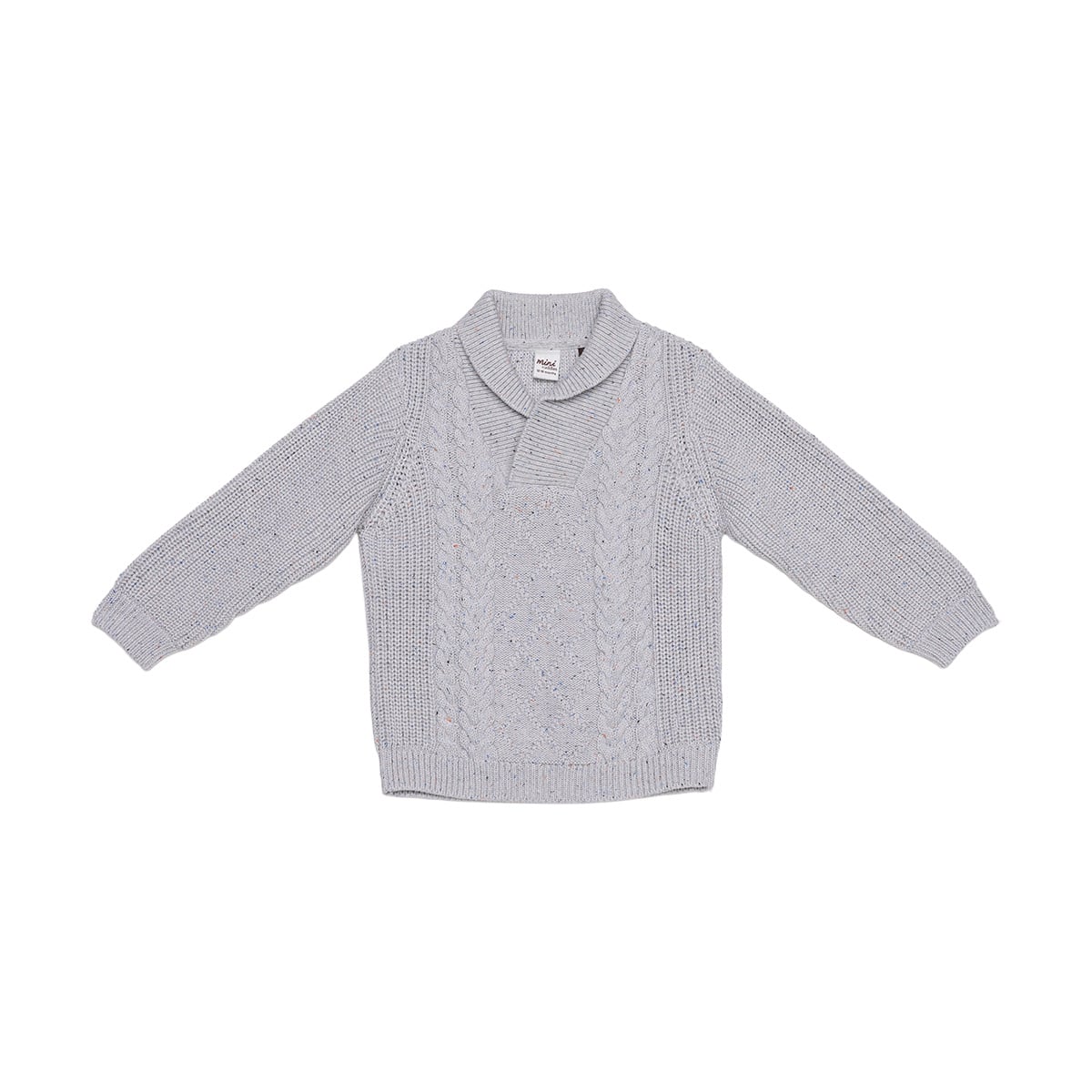 Baby Boys Grey Cotton Blend Cable Knit Shawl Collar Sweater Regular Fit Casual Wear
