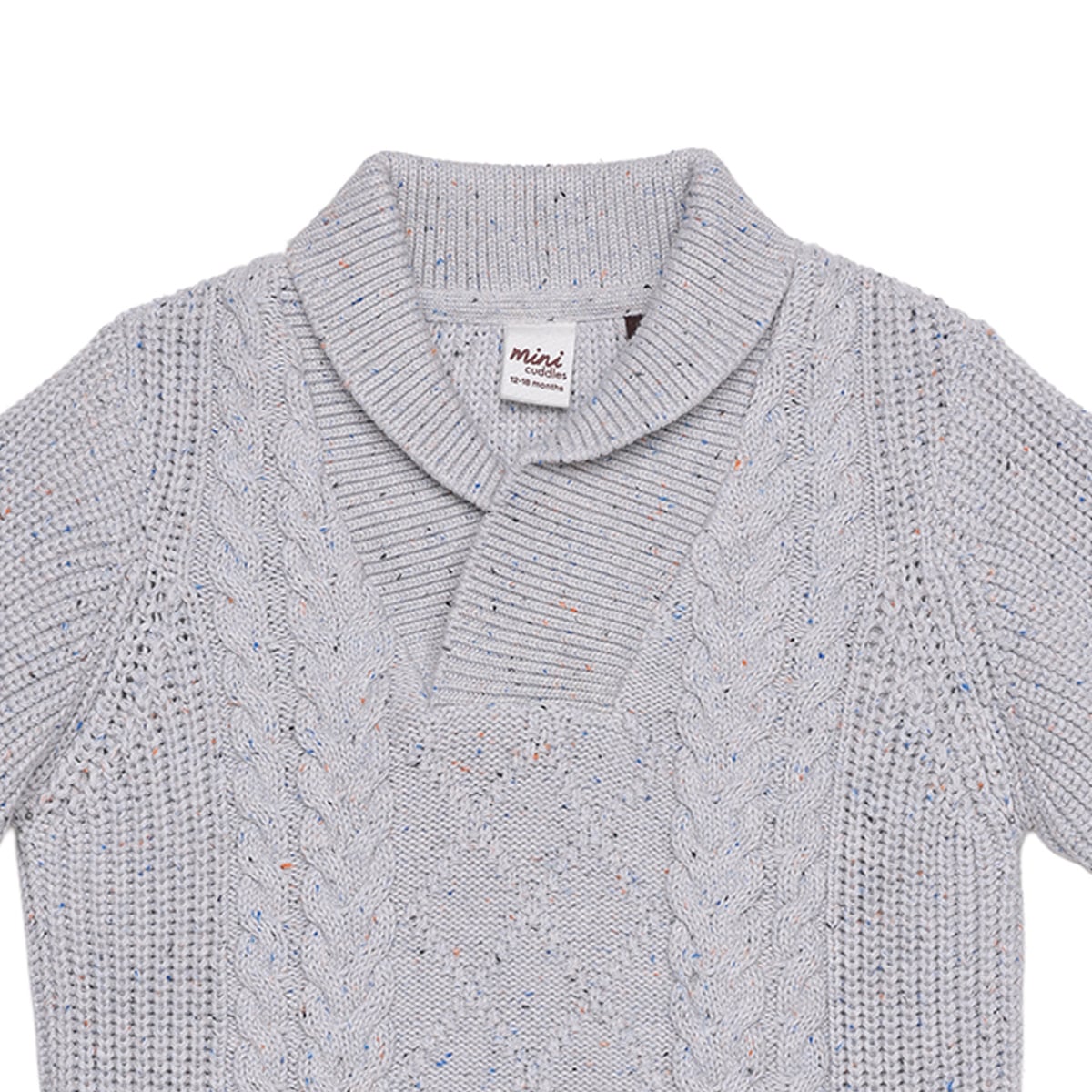 Baby Boys Grey Cotton Blend Cable Knit Shawl Collar Sweater Regular Fit Casual Wear