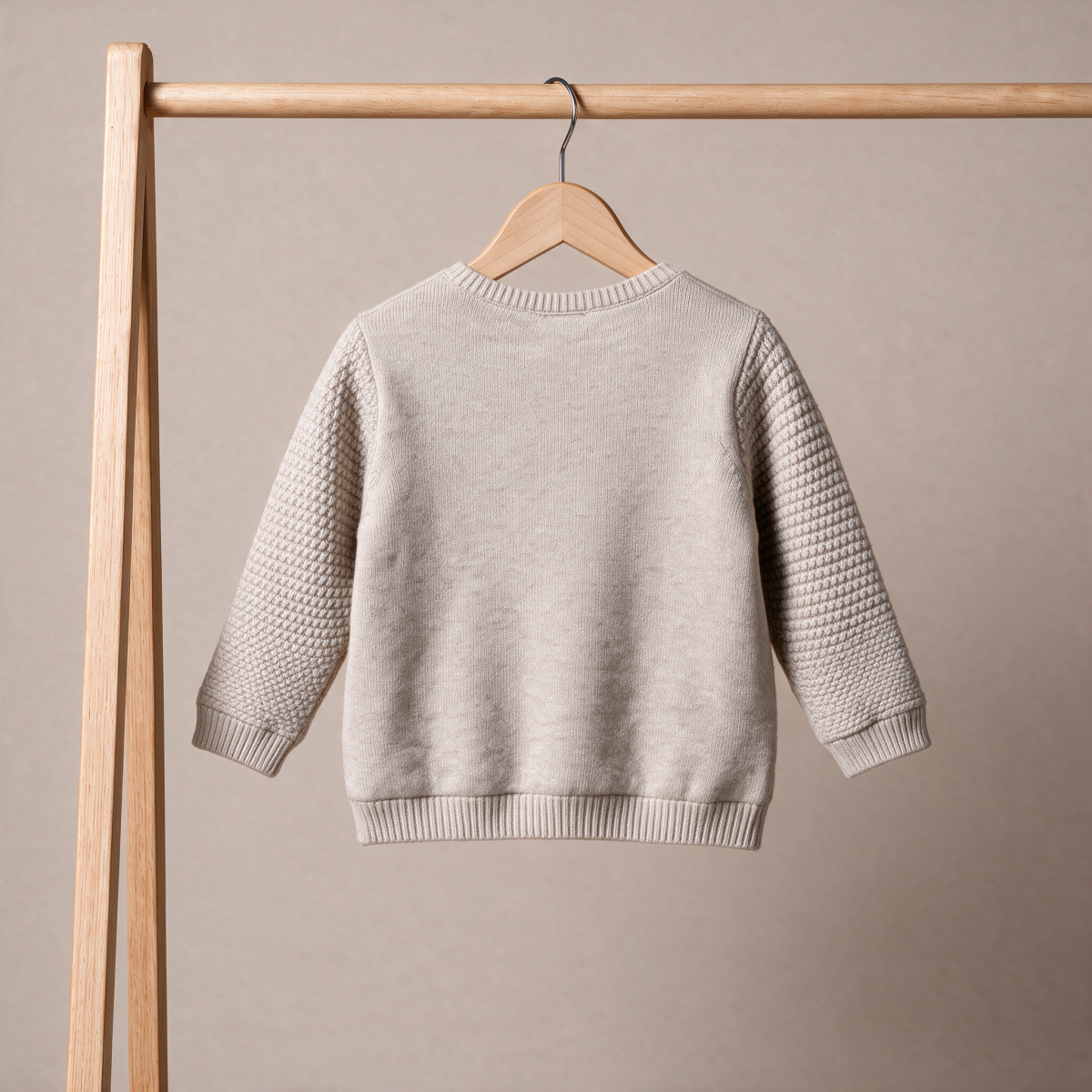 Baby Boys Beige Cotton Blend Bear Embroidered Knitted Full Sleeve Sweater Regular Fit Casual Wear