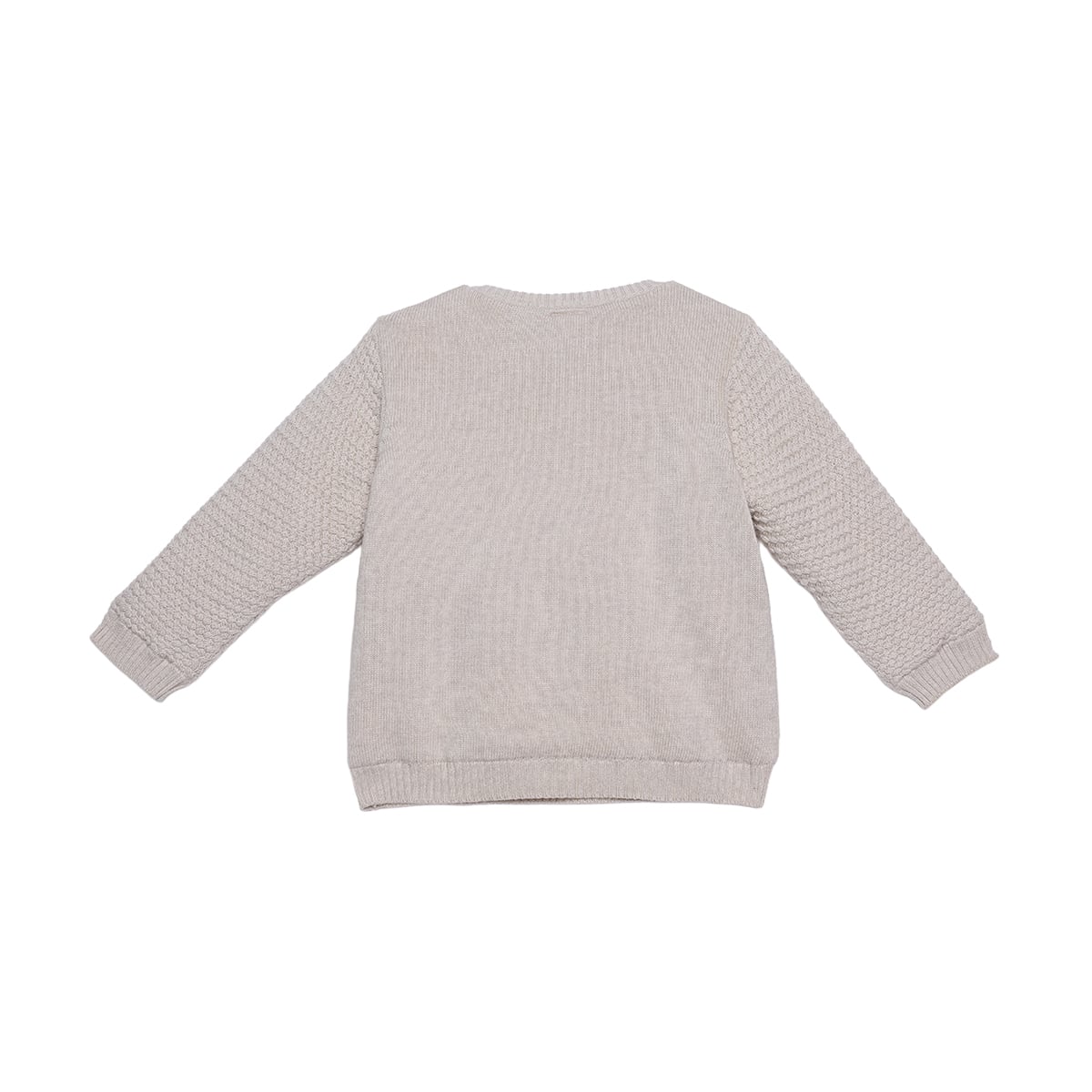 Baby Boys Beige Cotton Blend Bear Embroidered Knitted Full Sleeve Sweater Regular Fit Casual Wear