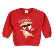 Baby Boy Red Cotton Blend Sweater Reindeer Graphic Winter Wear Regular Fit