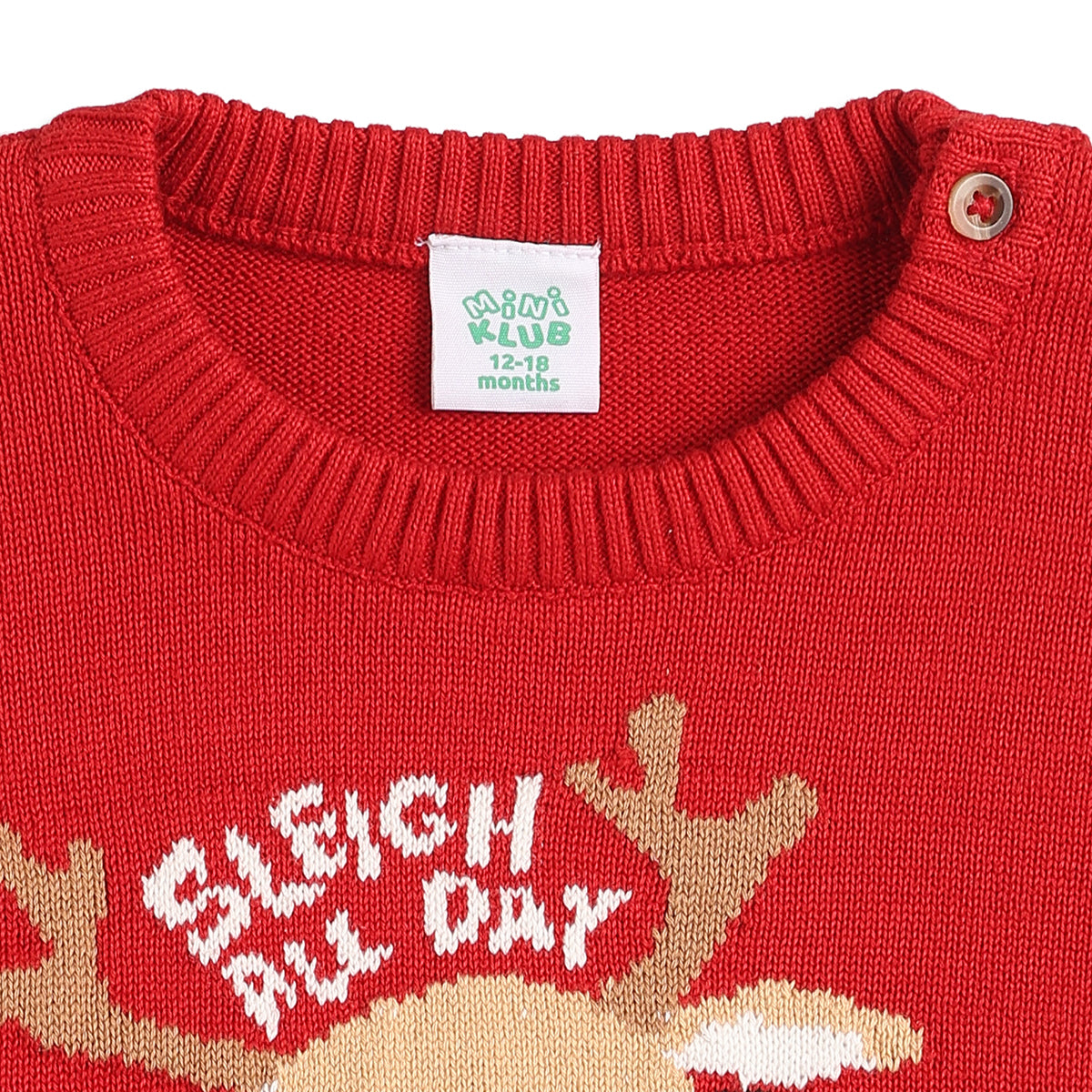 Baby Boy Red Cotton Blend Sweater Reindeer Graphic Winter Wear Regular Fit