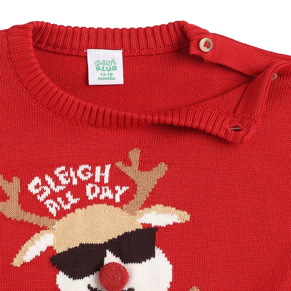 Baby Boy Red Cotton Blend Sweater Reindeer Graphic Winter Wear Regular Fit
