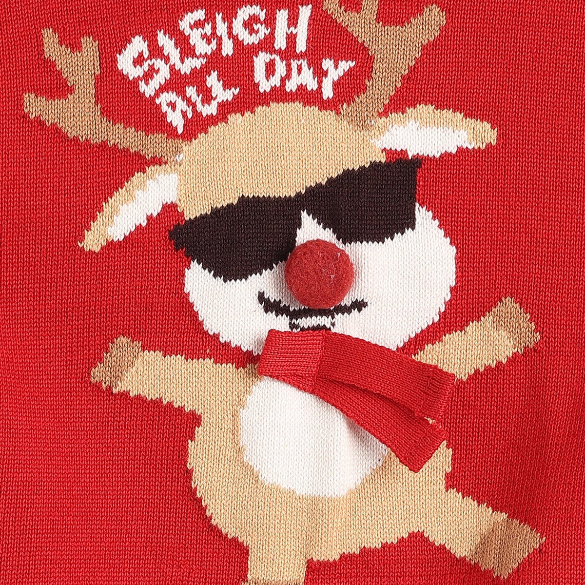 Baby Boy Red Cotton Blend Sweater Reindeer Graphic Winter Wear Regular Fit