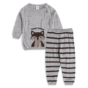 Baby Boys Grey And Brown Knitted Animal Design Sweater And Knit Bottom Set Regular Fit Casual Wear