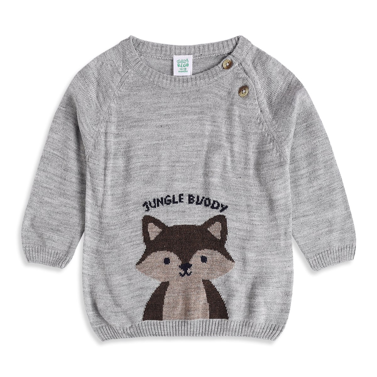 Baby Boys Grey And Brown Knitted Animal Design Sweater And Knit Bottom Set Regular Fit Casual Wear