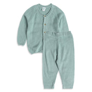 Baby Boys Mint Green Knitted Cardigan And Knit Bottom Set Regular Fit Casual Wear