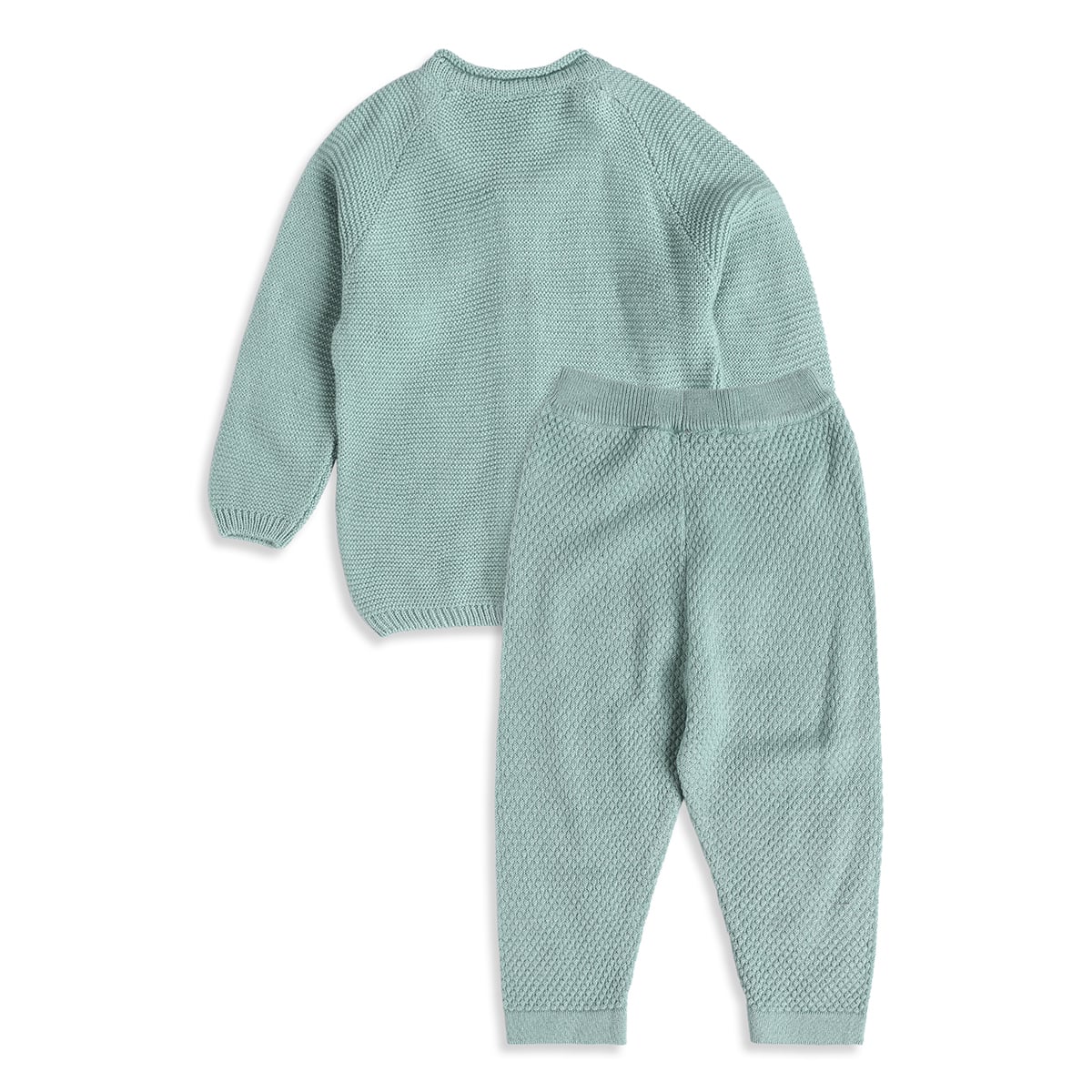 Baby Boys Mint Green Knitted Cardigan And Knit Bottom Set Regular Fit Casual Wear