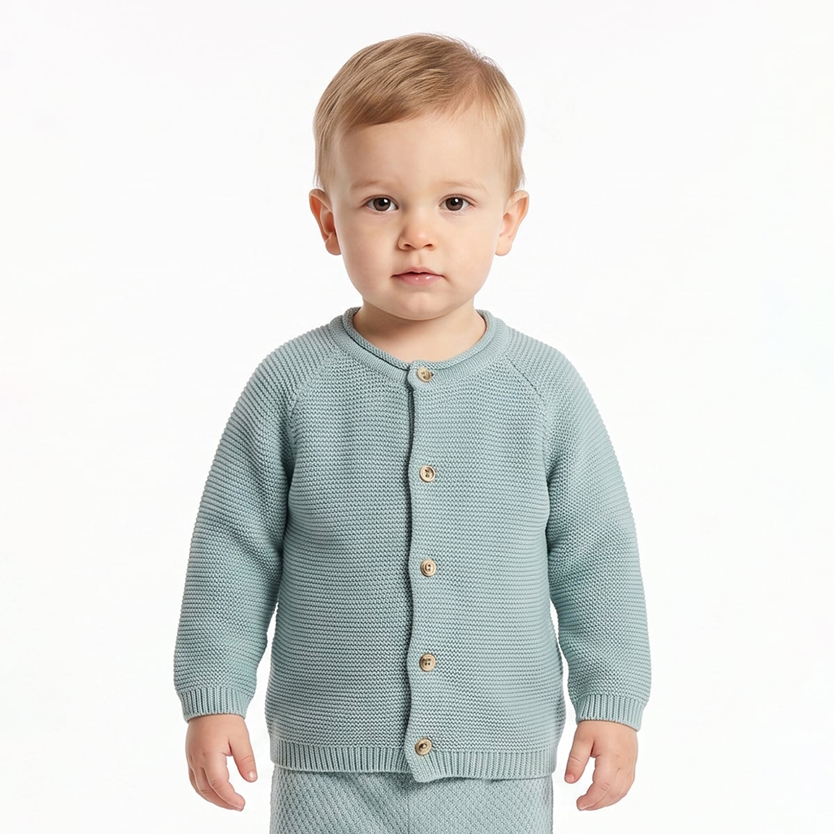 Baby Boys Mint Green Knitted Cardigan And Knit Bottom Set Regular Fit Casual Wear