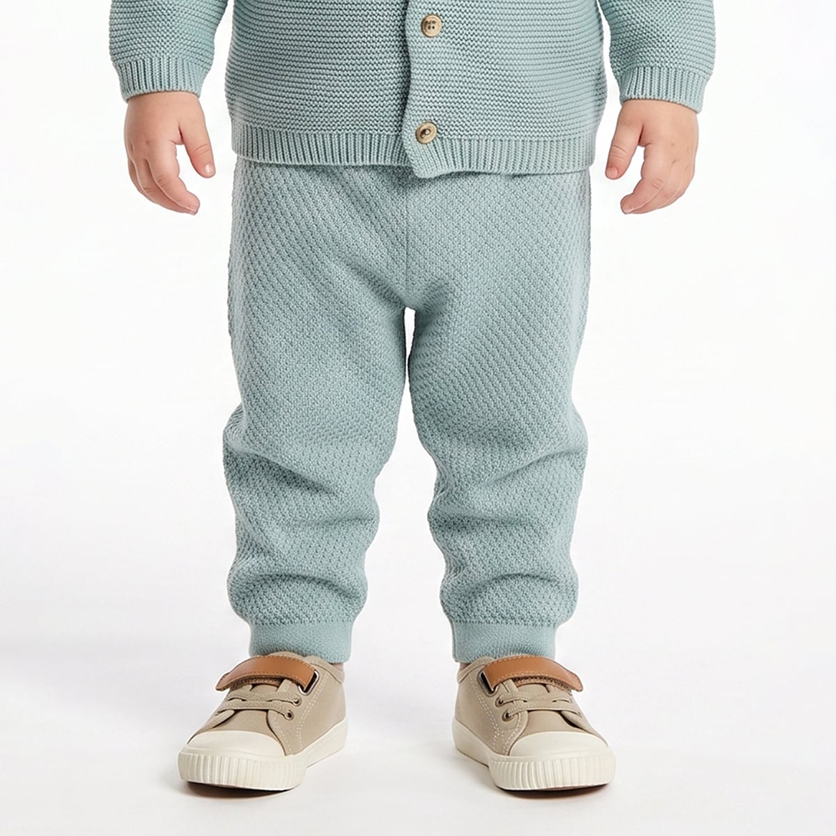 Baby Boys Mint Green Knitted Cardigan And Knit Bottom Set Regular Fit Casual Wear
