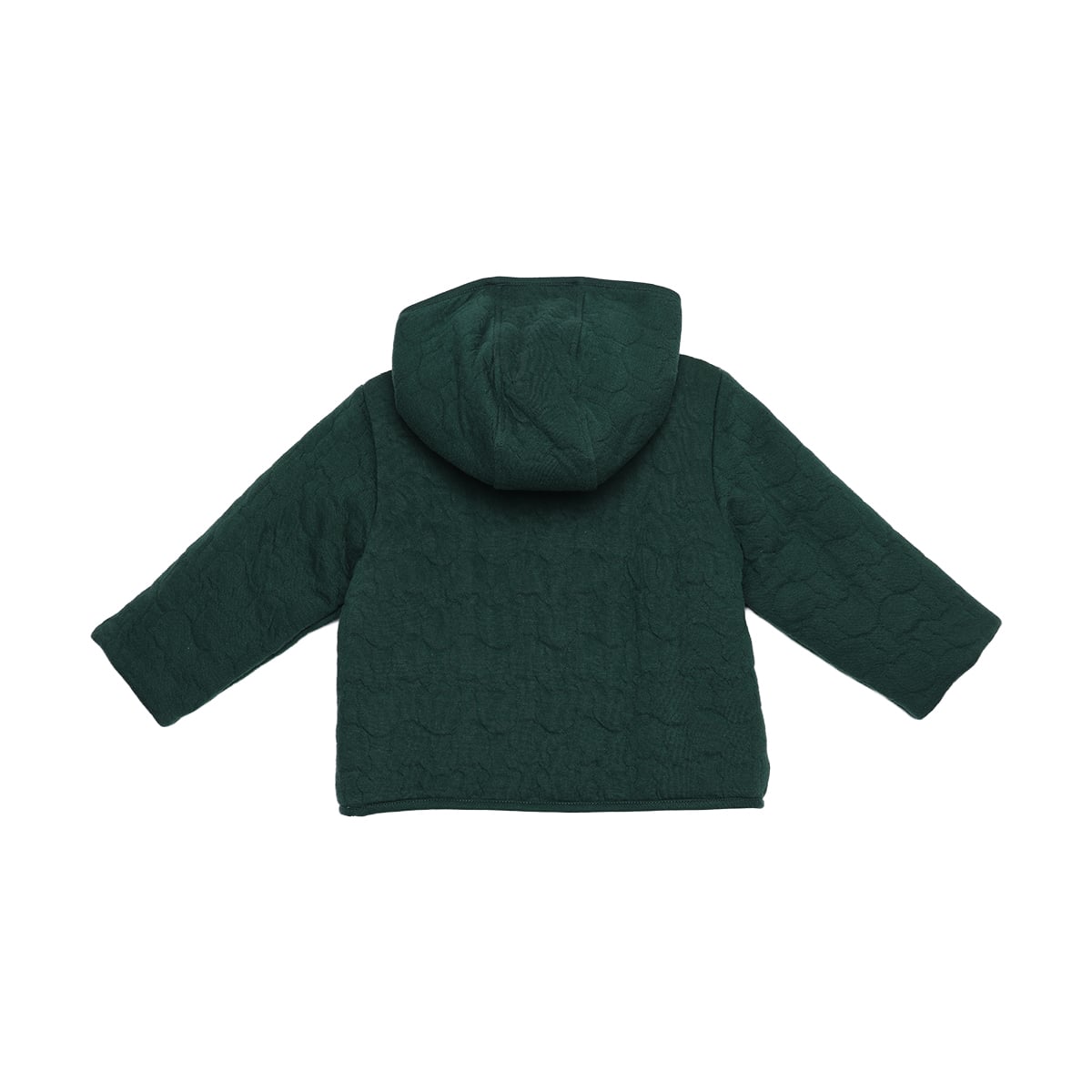 Baby Boys Dark Green Cotton Blend Textured Quilted Hooded Jacket And Bottom Set Regular Fit Casual Wear