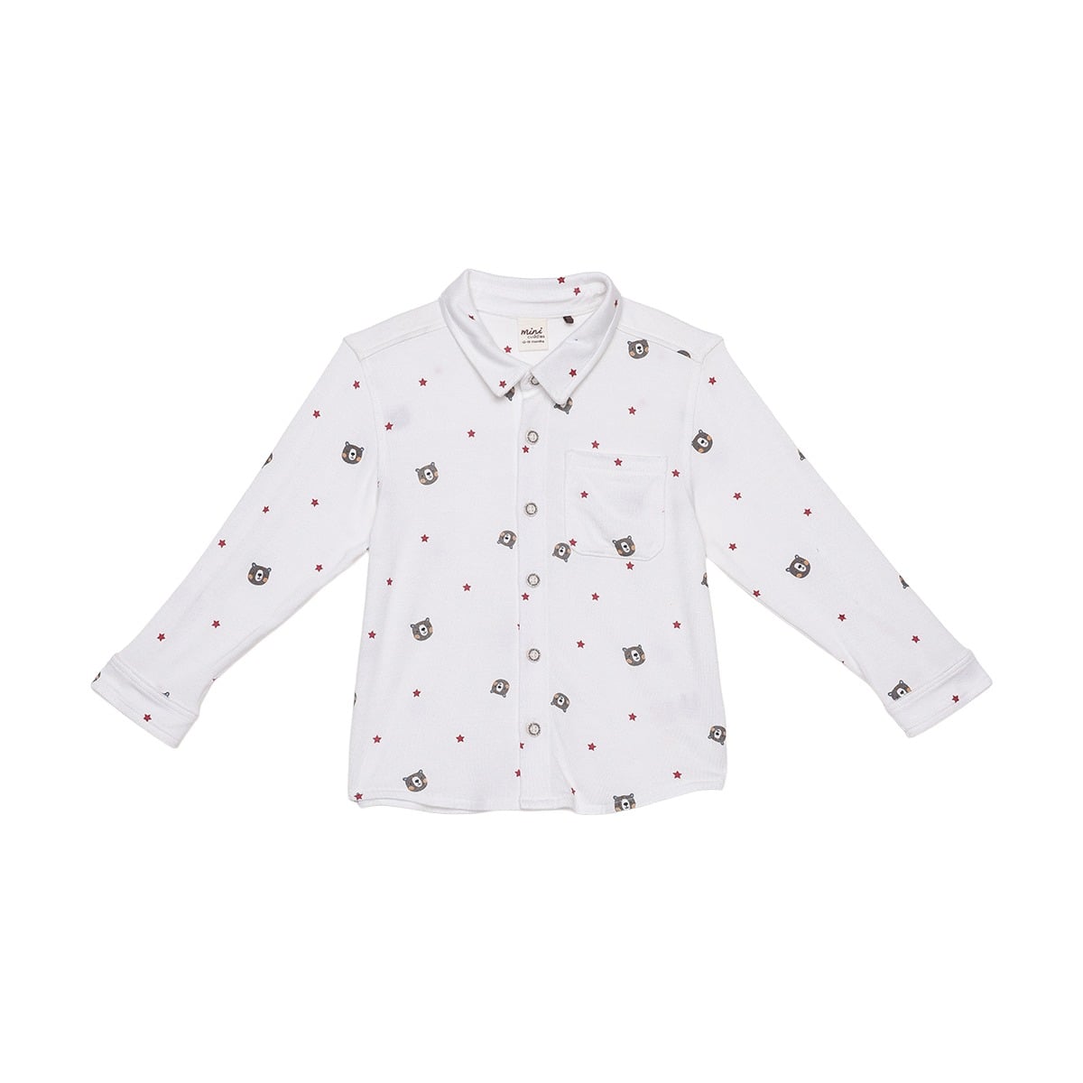 Baby Boys White And Brown Cotton Blend Bear Printed Shirt And Pant Set Regular Fit Casual Wear
