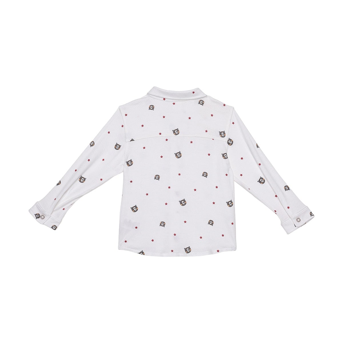 Baby Boys White And Brown Cotton Blend Bear Printed Shirt And Pant Set Regular Fit Casual Wear