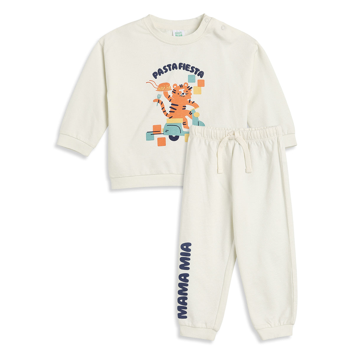Baby Boy Off White Cotton Co-ord Set Pasta Fiesta Graphic Print Full Sleeve