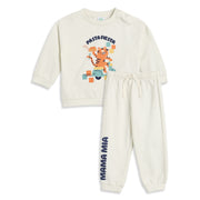 Baby Boy Off White Cotton Co-ord Set Pasta Fiesta Graphic Print Full Sleeve