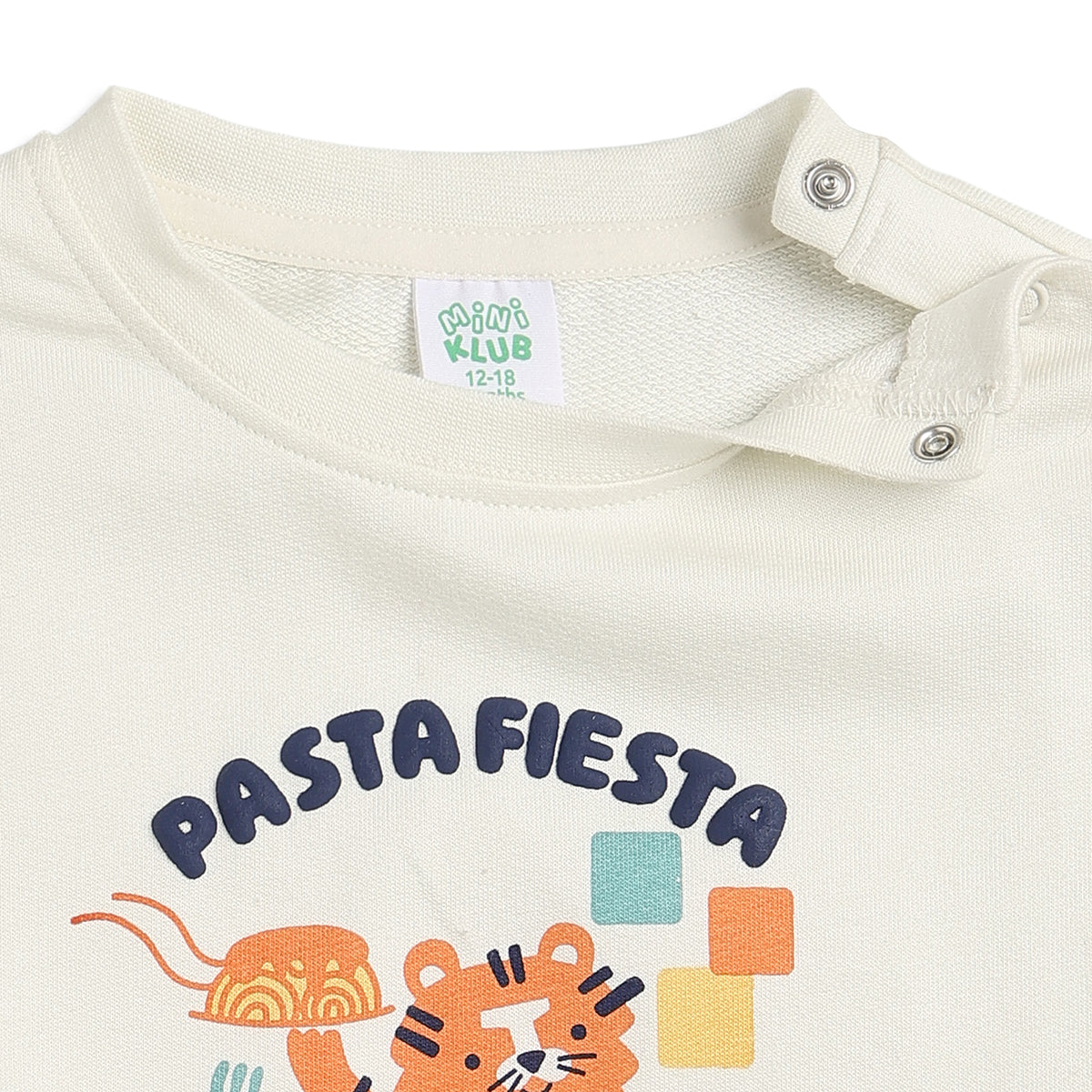 Baby Boy Off White Cotton Co-ord Set Pasta Fiesta Graphic Print Full Sleeve