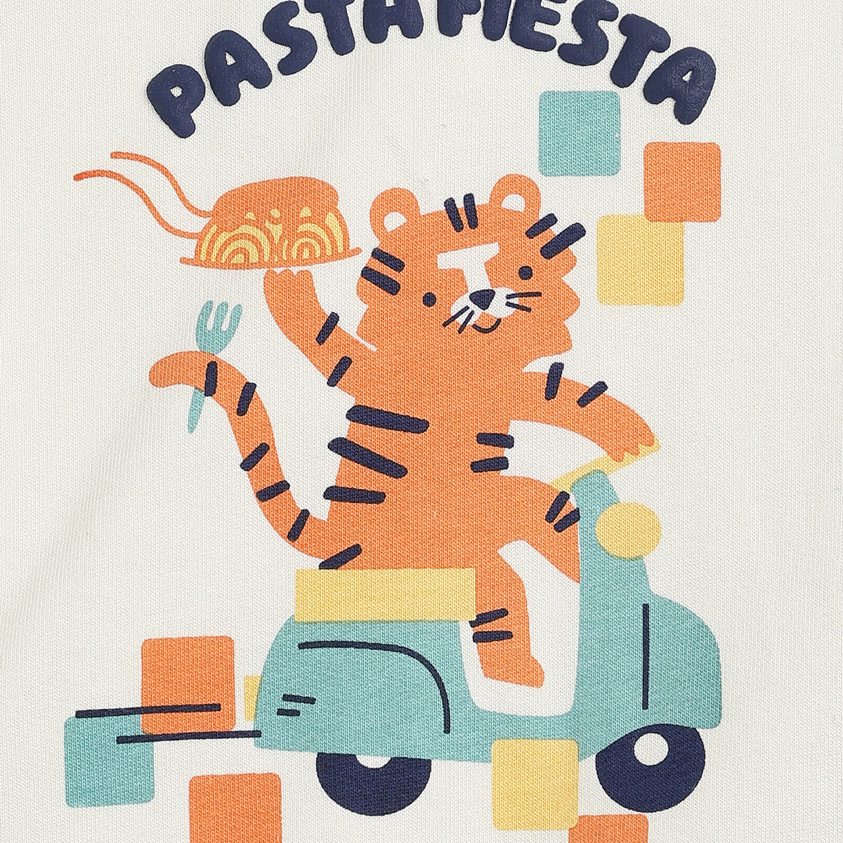 Baby Boy Off White Cotton Co-ord Set Pasta Fiesta Graphic Print Full Sleeve
