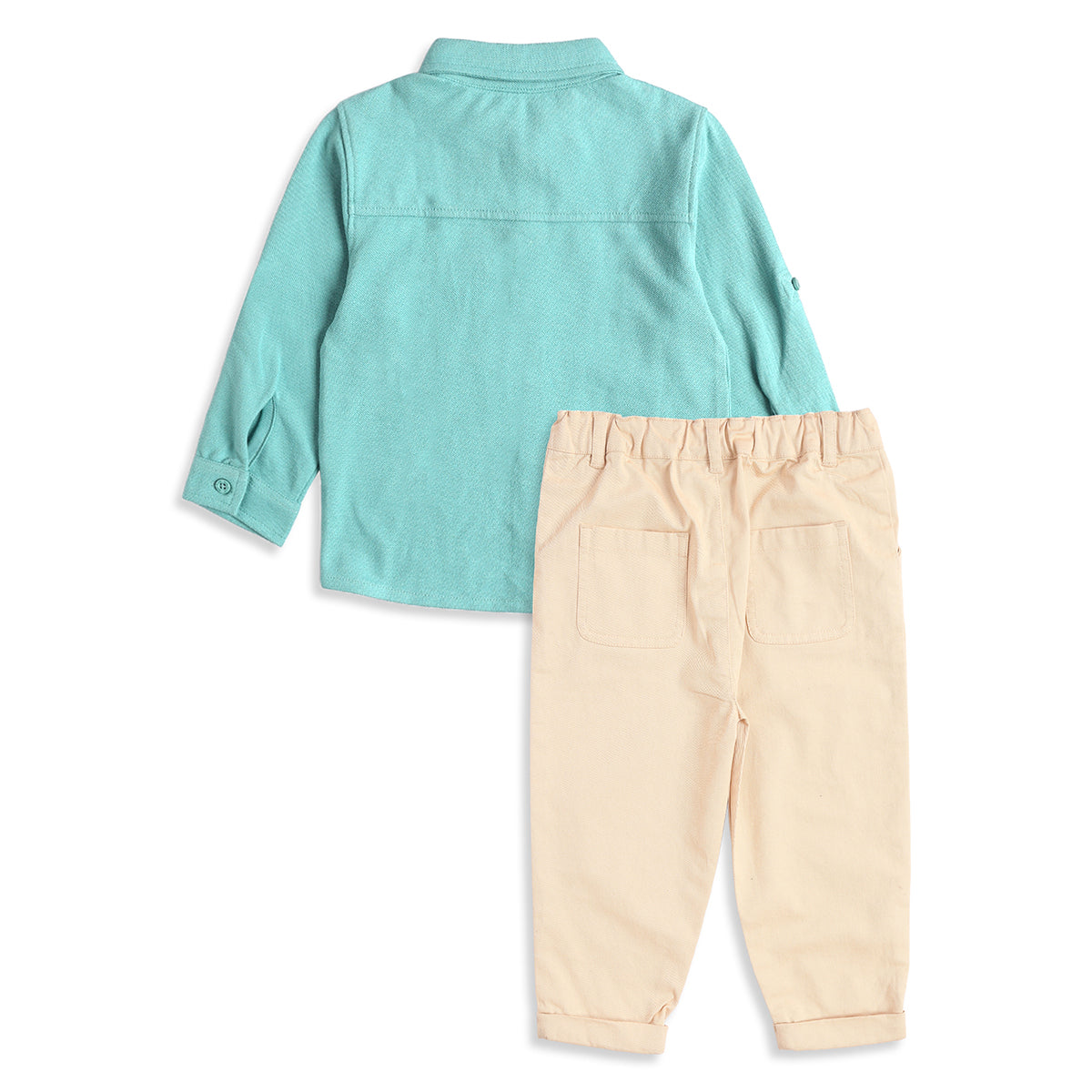 Baby Boy Aqua Green Shirt & Beige Bottom Co-ord Set Full Sleeve Smart Casual
