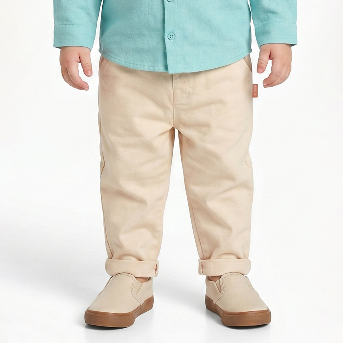 Baby Boy Aqua Green Shirt & Beige Bottom Co-ord Set Full Sleeve Smart Casual