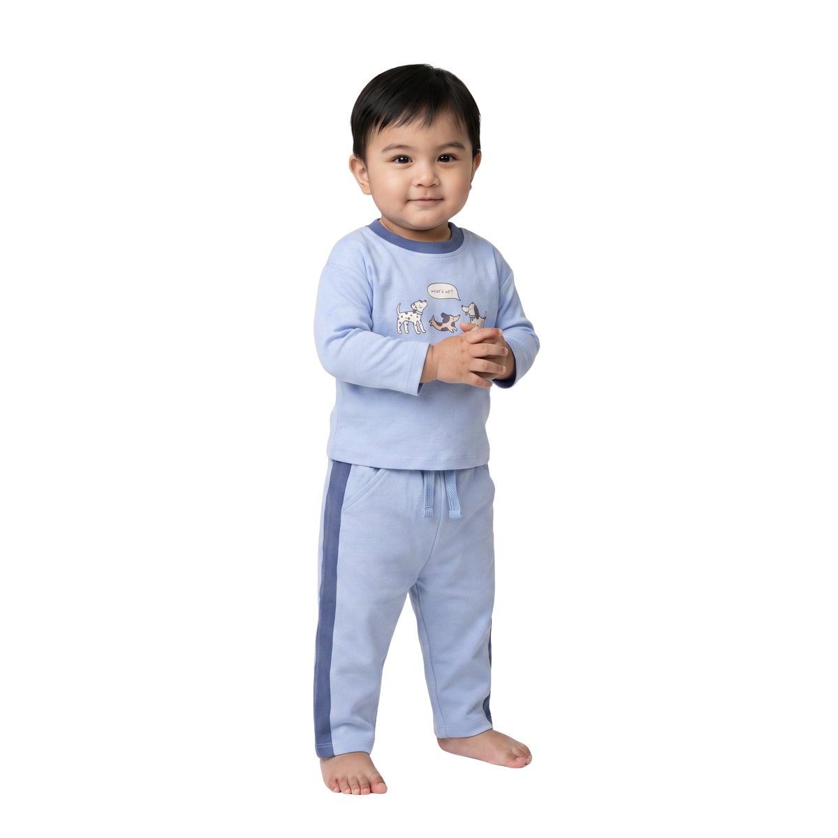 Baby Boys Blue Cotton Top and Bottom Set Regular Fit Casual Wear