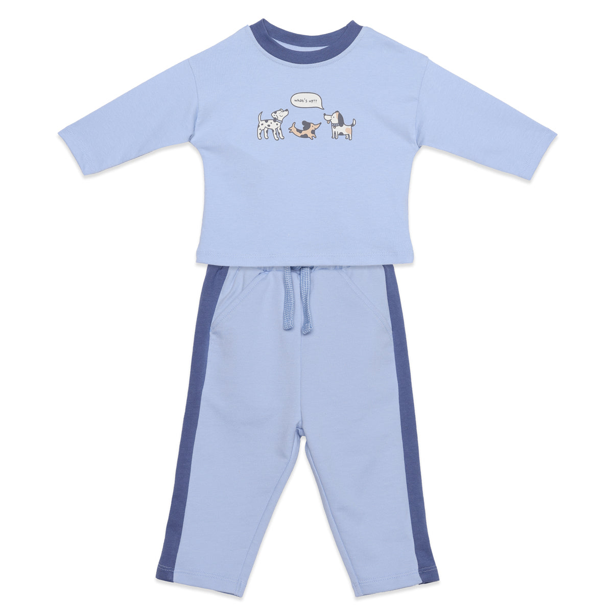 Baby Boys Blue Cotton Top and Bottom Set Regular Fit Casual Wear