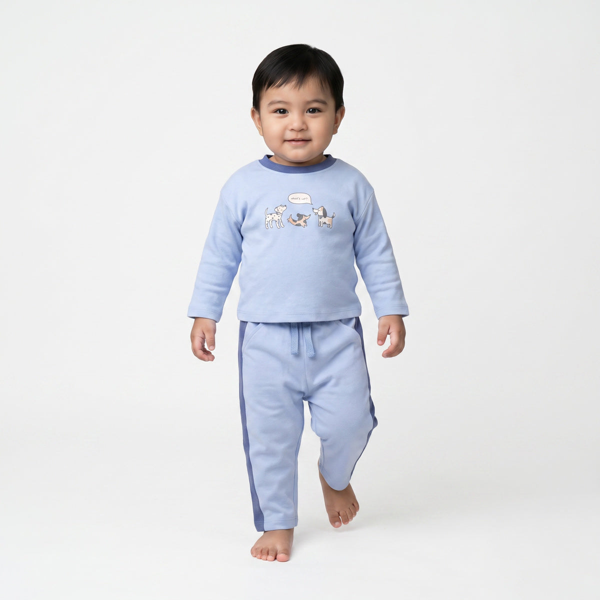 Baby Boys Blue Cotton Top and Bottom Set Regular Fit Casual Wear