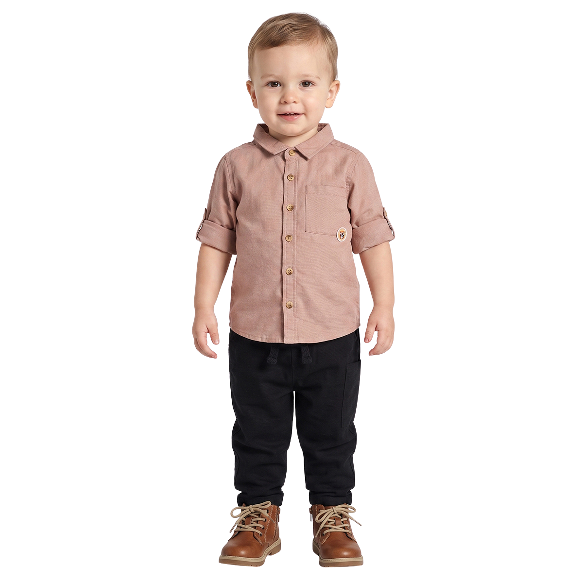 Baby Boys Peach and Black Cotton Solid Shirt and Pant Set Regular Fit