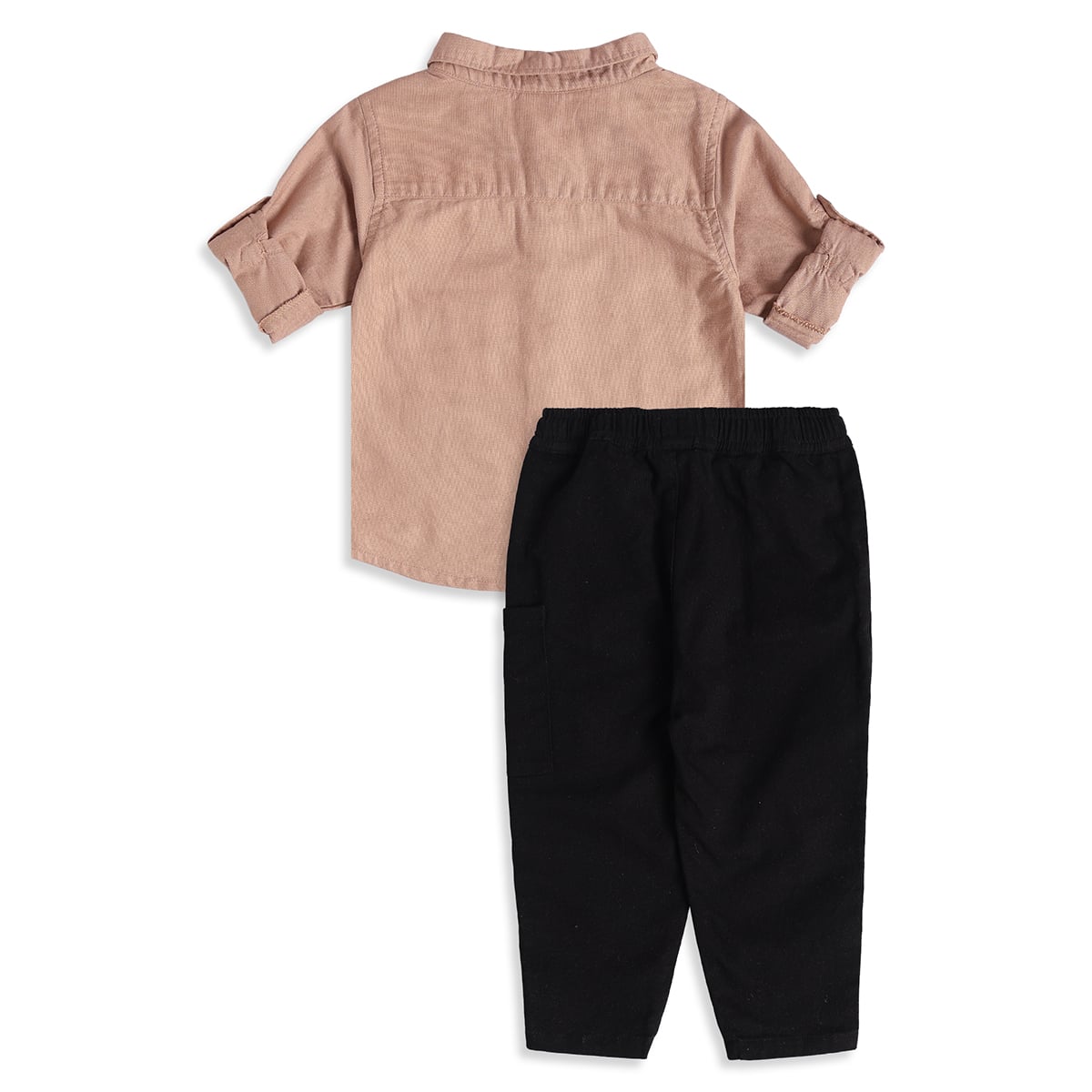 Baby Boys Peach And Black Cotton Solid Shirt And Pant Set Regular Fit Casual Wear