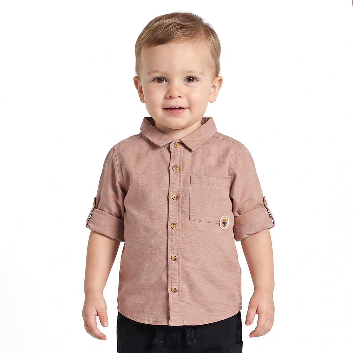Baby Boys Peach And Black Cotton Solid Shirt And Pant Set Regular Fit Casual Wear