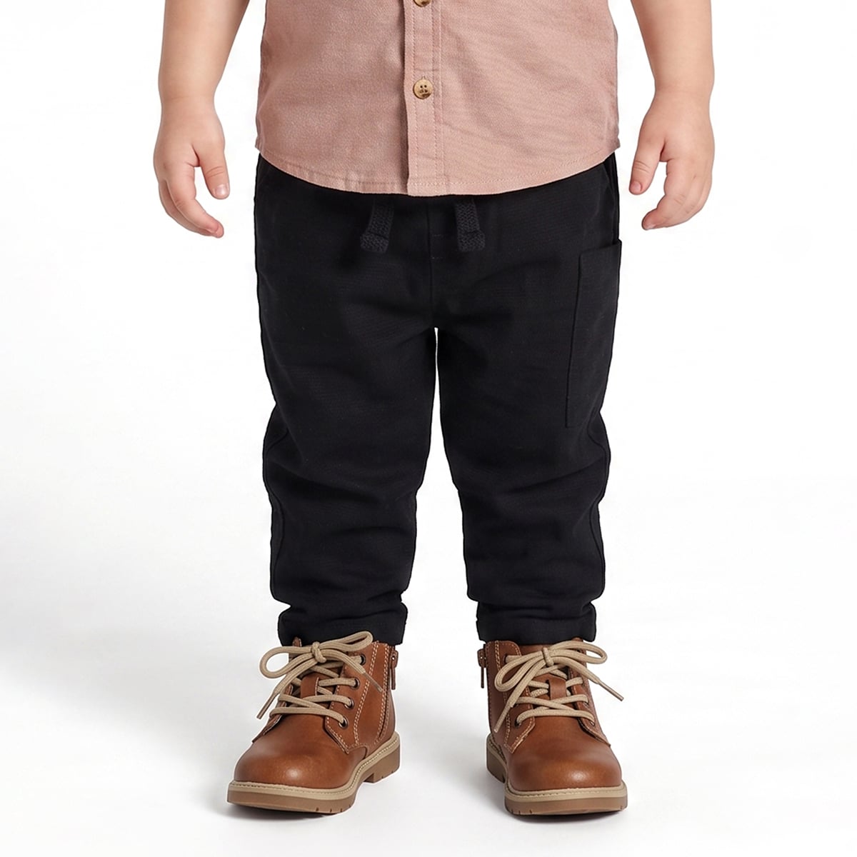 Baby Boys Peach And Black Cotton Solid Shirt And Pant Set Regular Fit Casual Wear
