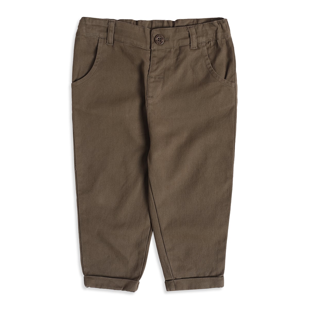 Baby Boys Olive Green White And Brown Cotton Checked Shirt And Pant Set Regular Fit Casual Wear