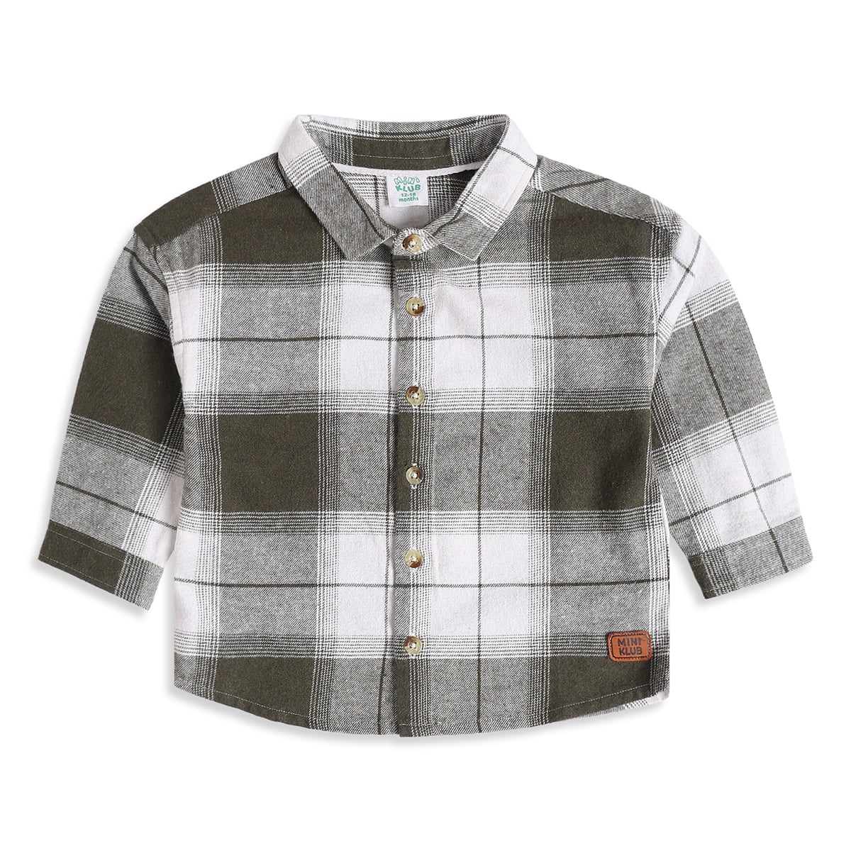 Baby Boys Olive Green White And Brown Cotton Checked Shirt And Pant Set Regular Fit Casual Wear