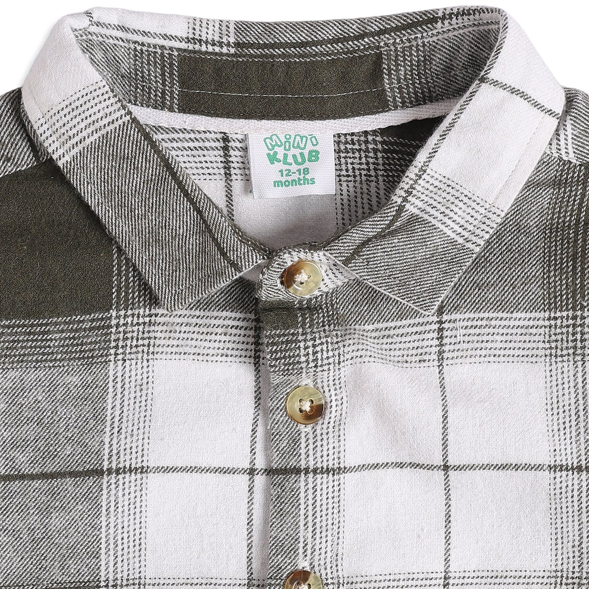Baby Boys Olive Green White And Brown Cotton Checked Shirt And Pant Set Regular Fit Casual Wear