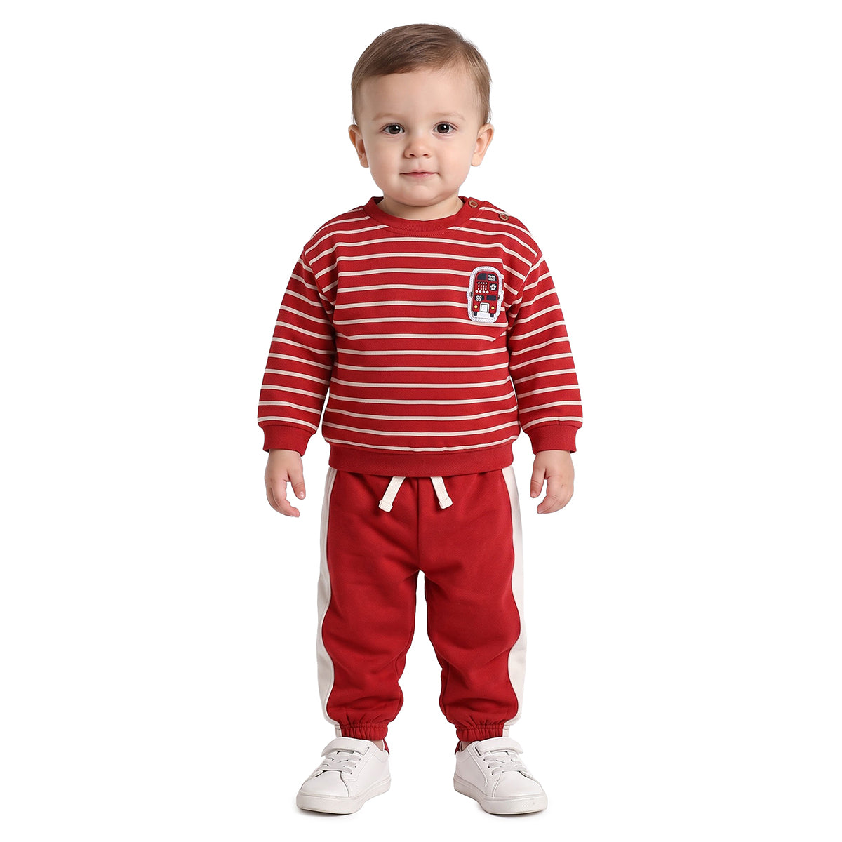 Baby Boys Red Cotton Blend Sweatshirt and joggers Set Regular Fit Casual Wear