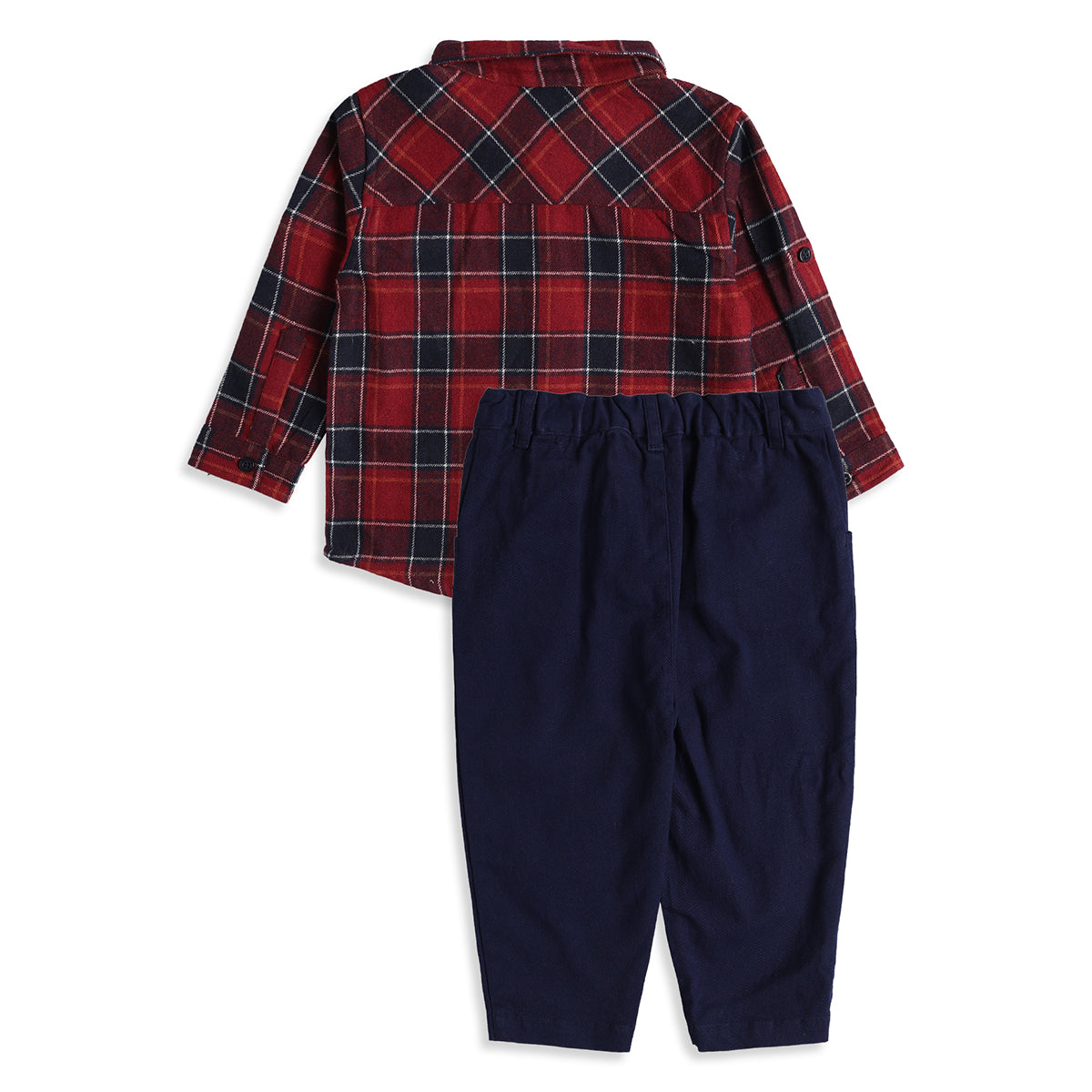 Baby Boy Red & Navy Checkered Shirt with Navy Bottom Clothing Set