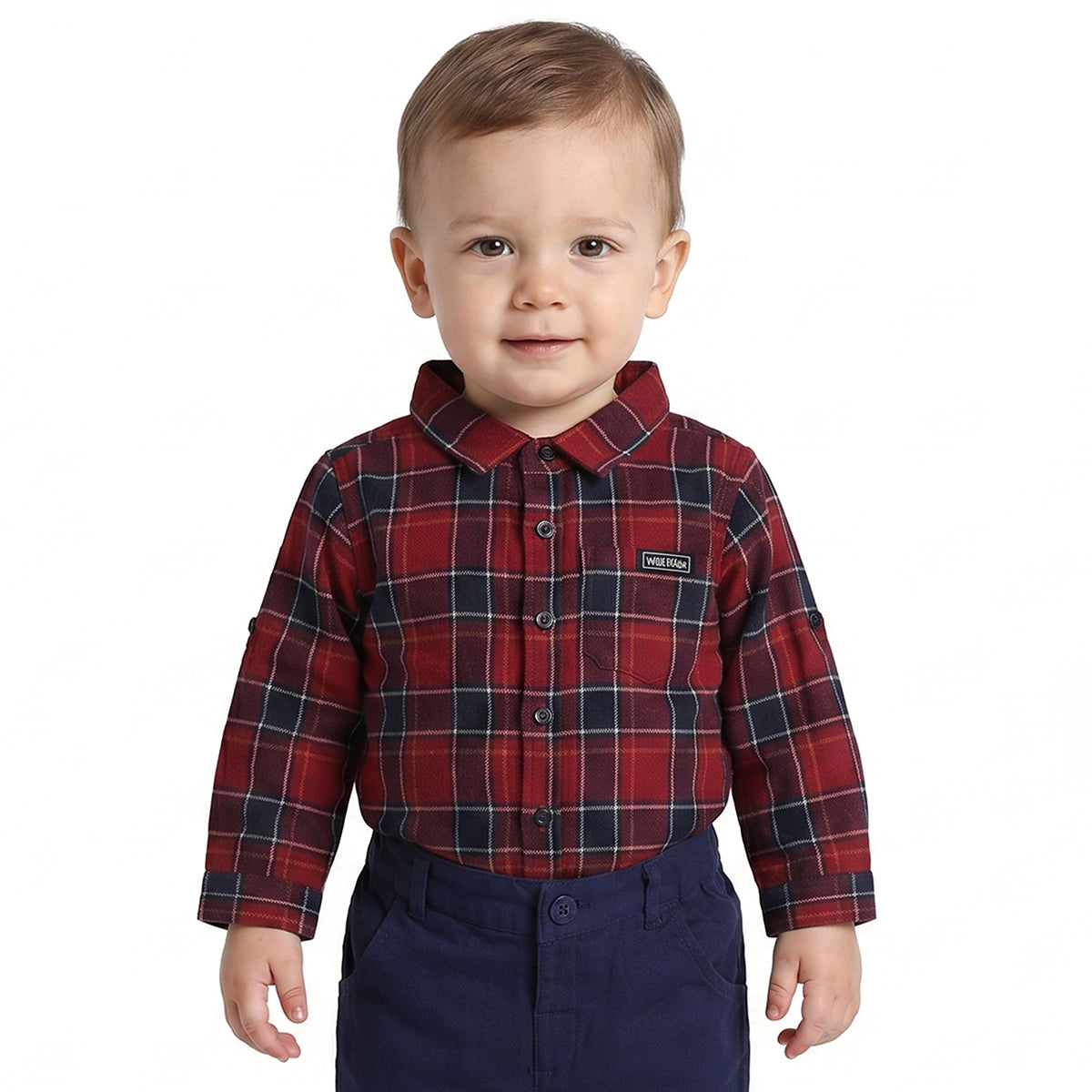 Baby Boy Red & Navy Checkered Shirt with Navy Bottom Clothing Set